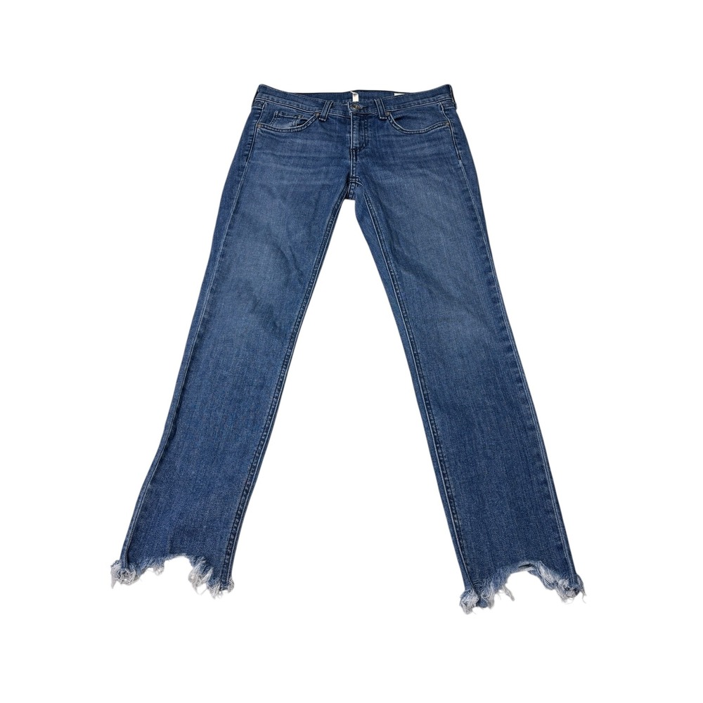 Rag Bone New York Dre Capri Jeans Distressed Raw Hem Blue Size 28X26